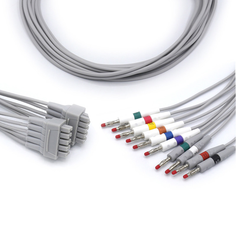 GE Marquette EKG Kabel 10 Led Warna Abu-abu Kompatibel Stabil
