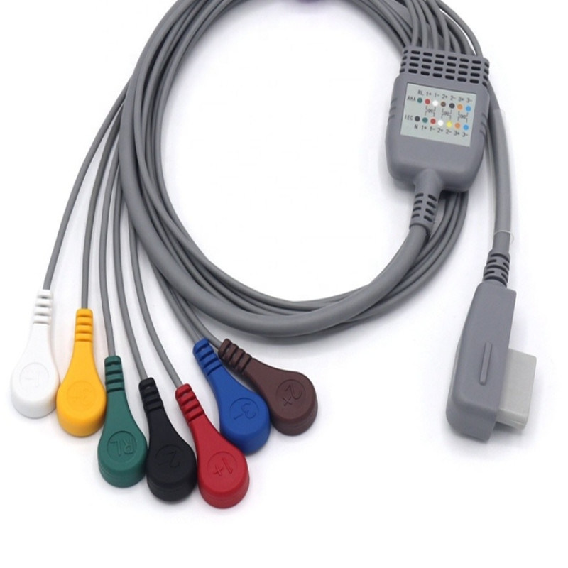 ISO13485 Rekorder ECG Holter Kabel Portable Dengan 7 Led Snap