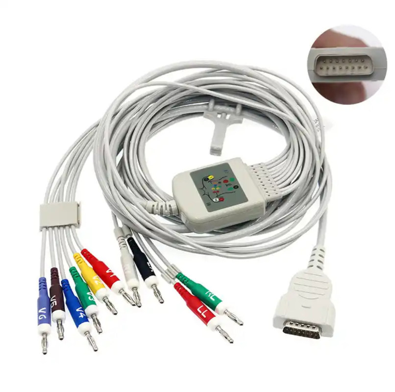 10 lead 12 lead kabel EKG 15 pin abu-abu warna multi fungsi