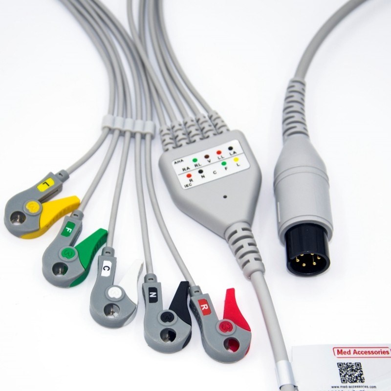 Medical BCI ECG Monitor Kabel 6 Pin 5 Leads Multipurpose 0.9m Ukuran