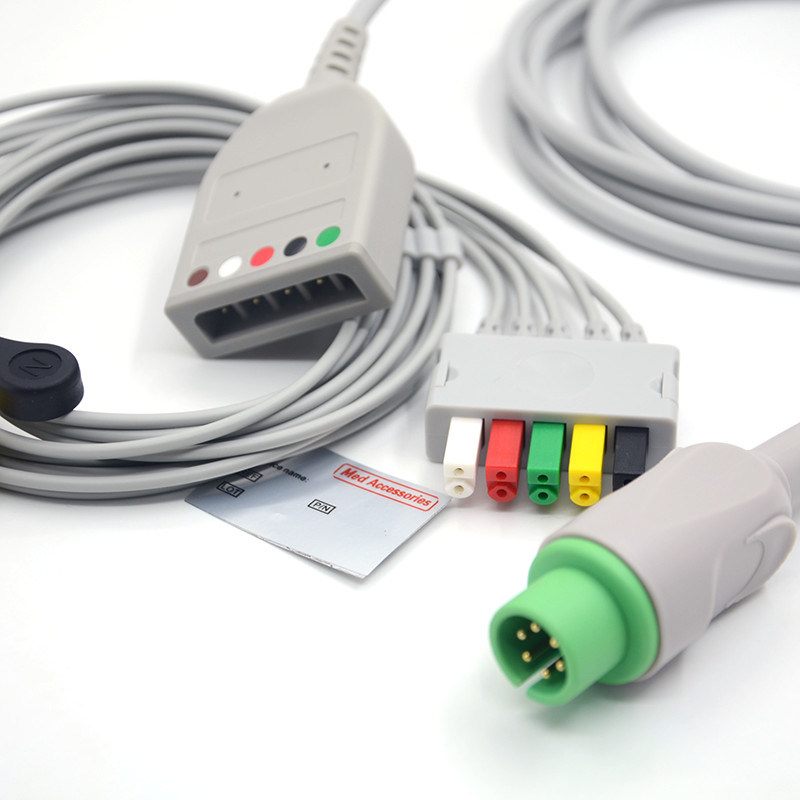 Split 6Pin 5 Led ECG Monitor Kabel abu-abu Warna Latex Bebas Multi Fungsi