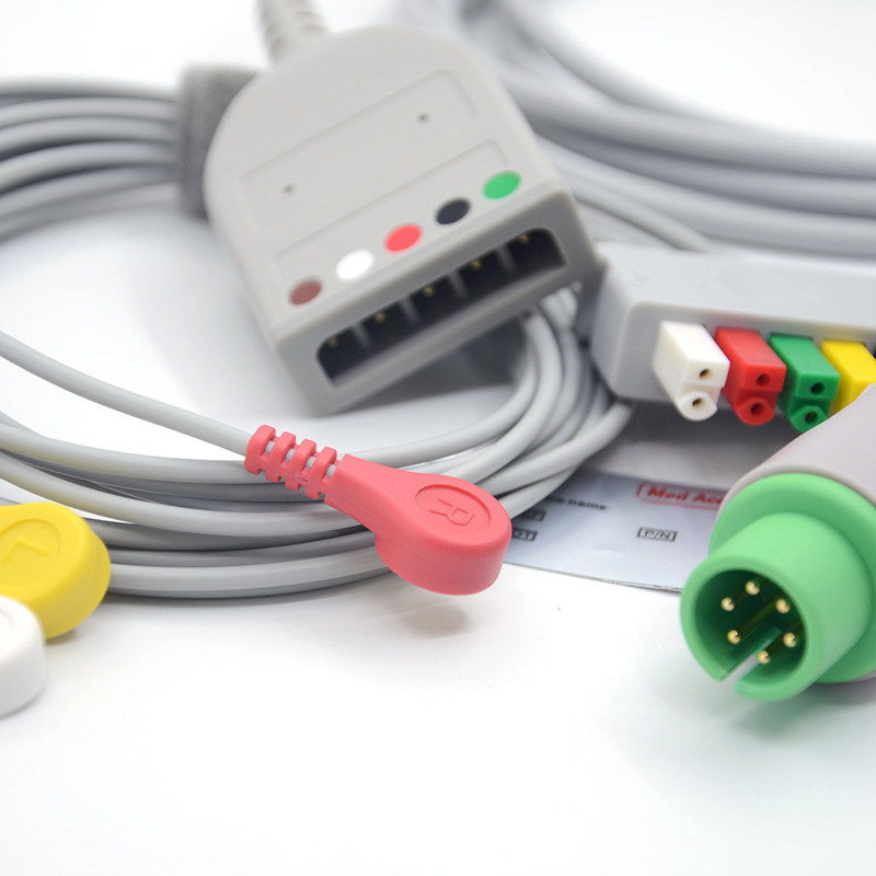 Split 6Pin 5 Led ECG Monitor Kabel abu-abu Warna Latex Bebas Multi Fungsi