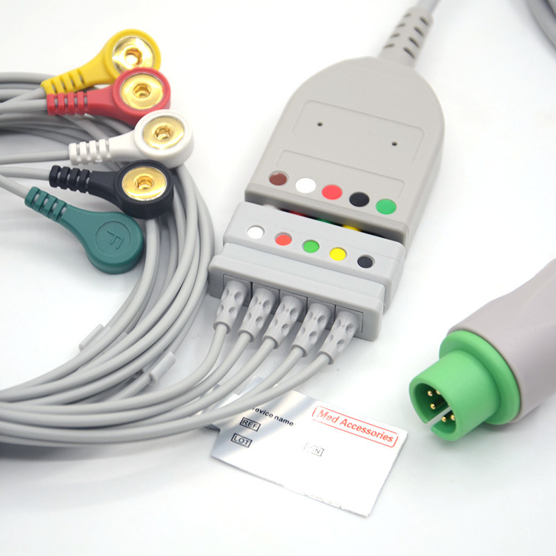 Split 6Pin 5 Led ECG Monitor Kabel abu-abu Warna Latex Bebas Multi Fungsi