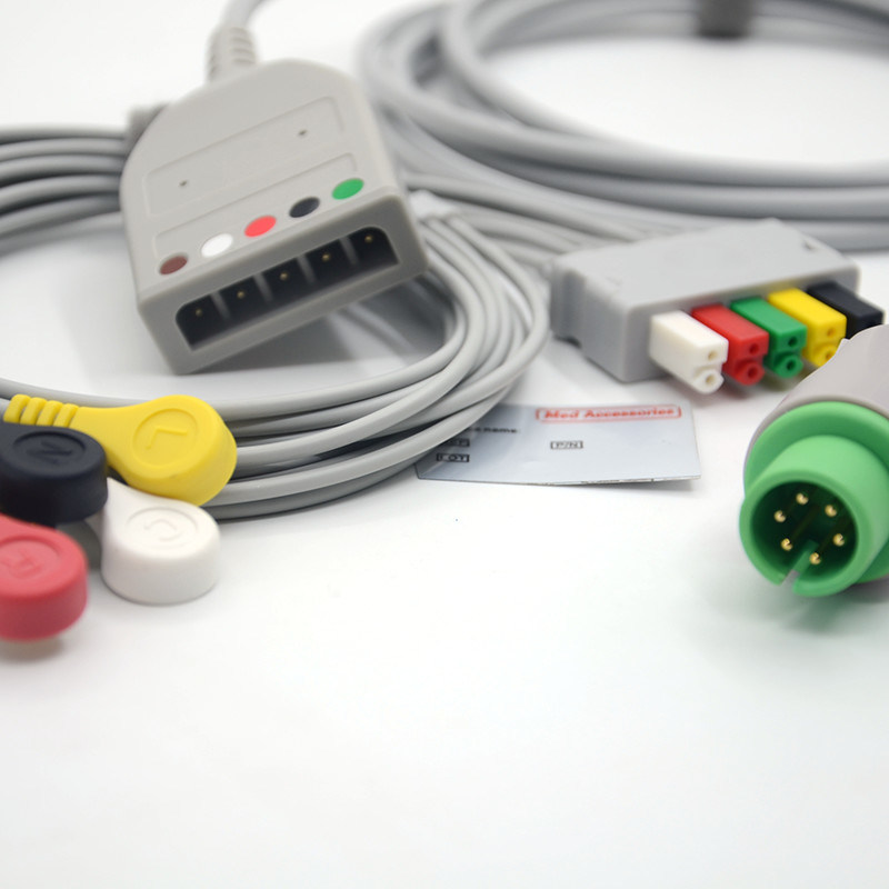 Split 6Pin 5 Led ECG Monitor Kabel abu-abu Warna Latex Bebas Multi Fungsi