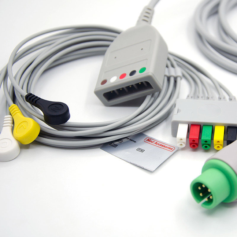 Split 6Pin 5 Led ECG Monitor Kabel abu-abu Warna Latex Bebas Multi Fungsi