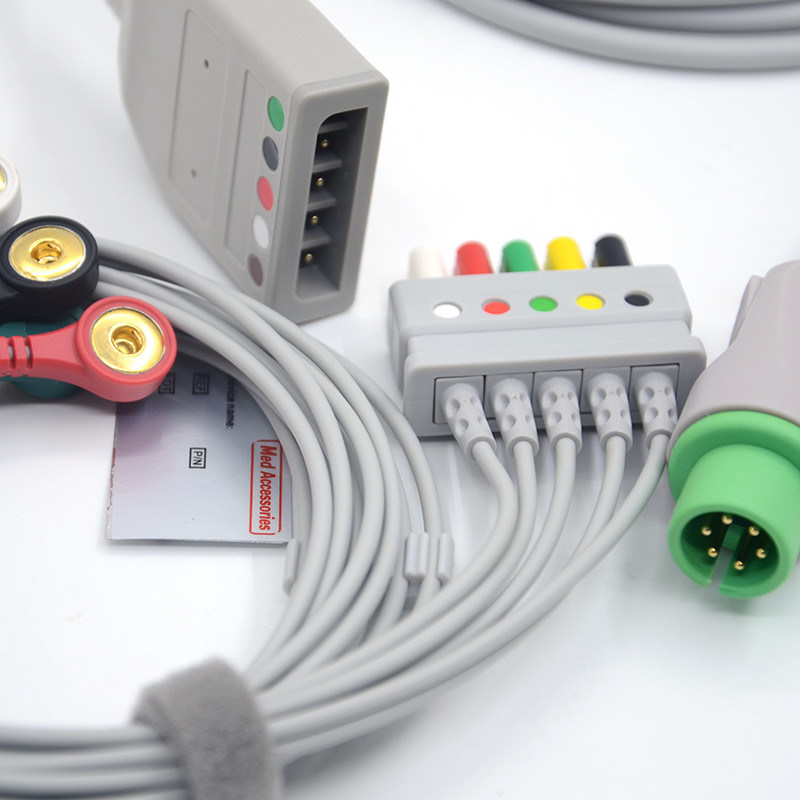 Split 6Pin 5 Led ECG Monitor Kabel abu-abu Warna Latex Bebas Multi Fungsi