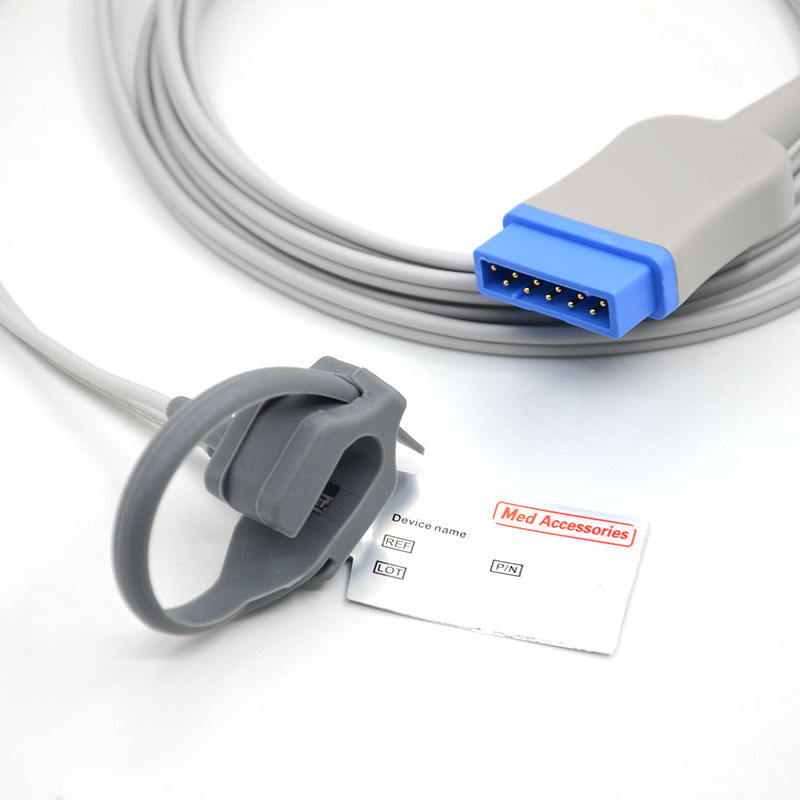 Penggunaan Ulang Dewasa Soft tip spo2 Sensor Probe tali spo2 sensor kompatibel GE Marquette 11pin Ge spo2 sensor