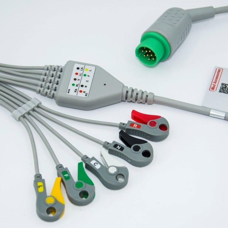 Monitor Perawatan Medis Aksesoris Biolight ECG Kabel 12 Pin 5 Leads Grabber End Satu bagian 3.4m Ukuran
