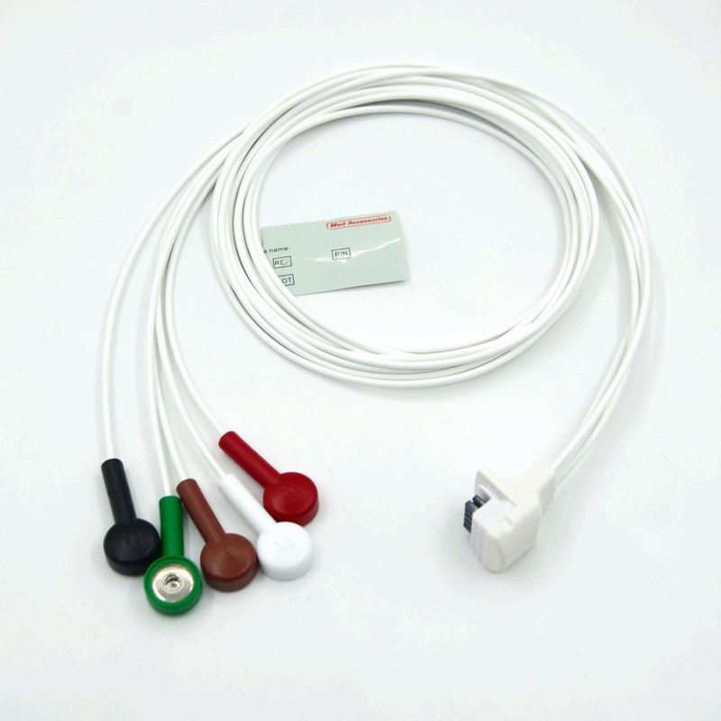 Kompatibel Mortara H3 Holter Recorder ECG Kabel Leadwires 5 Lead Snap AHA