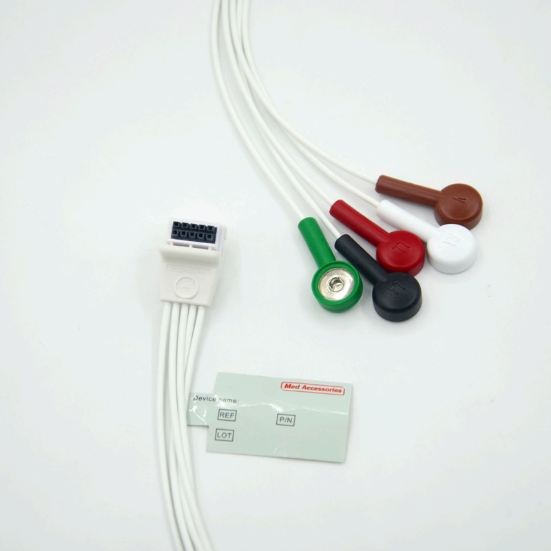Kompatibel Mortara H3 Holter Recorder ECG Kabel Leadwires 5 Lead Snap AHA