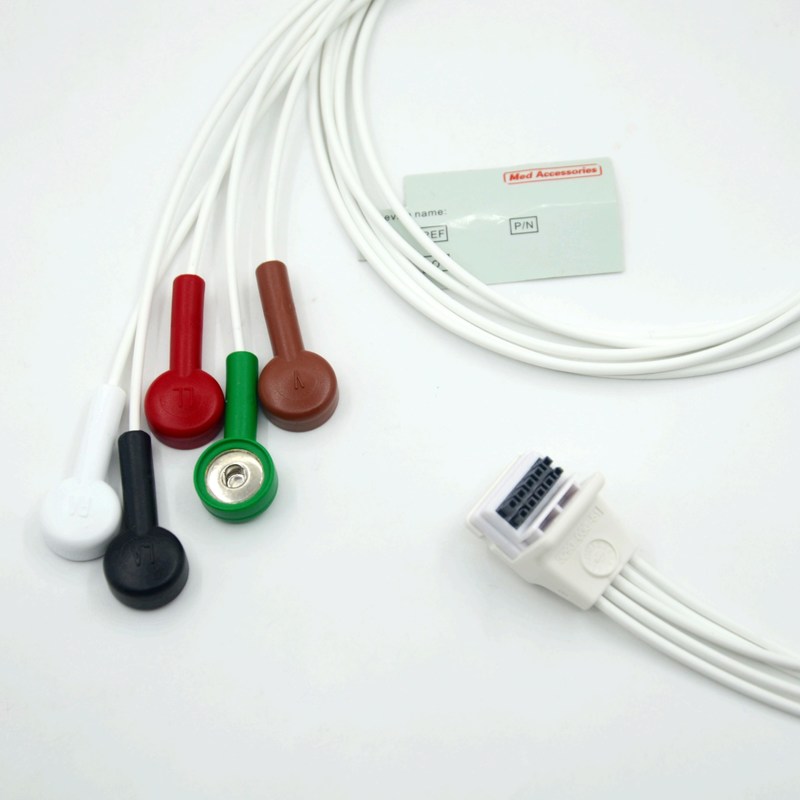 Kompatibel Mortara H3 Holter Recorder ECG Kabel Leadwires 5 Lead Snap AHA