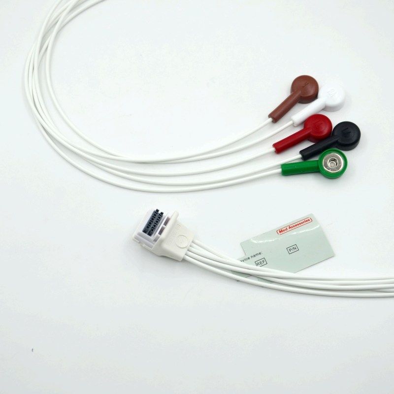 Kompatibel Mortara H3 Holter Recorder ECG Kabel Leadwires 5 Lead Snap AHA