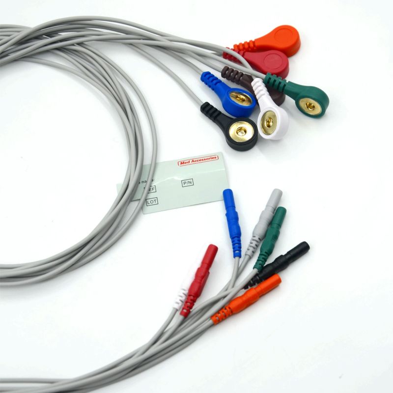 Kualitas Tinggi Din Tipe 7 Lead Snap Holter Recorder ECG Lead Wire