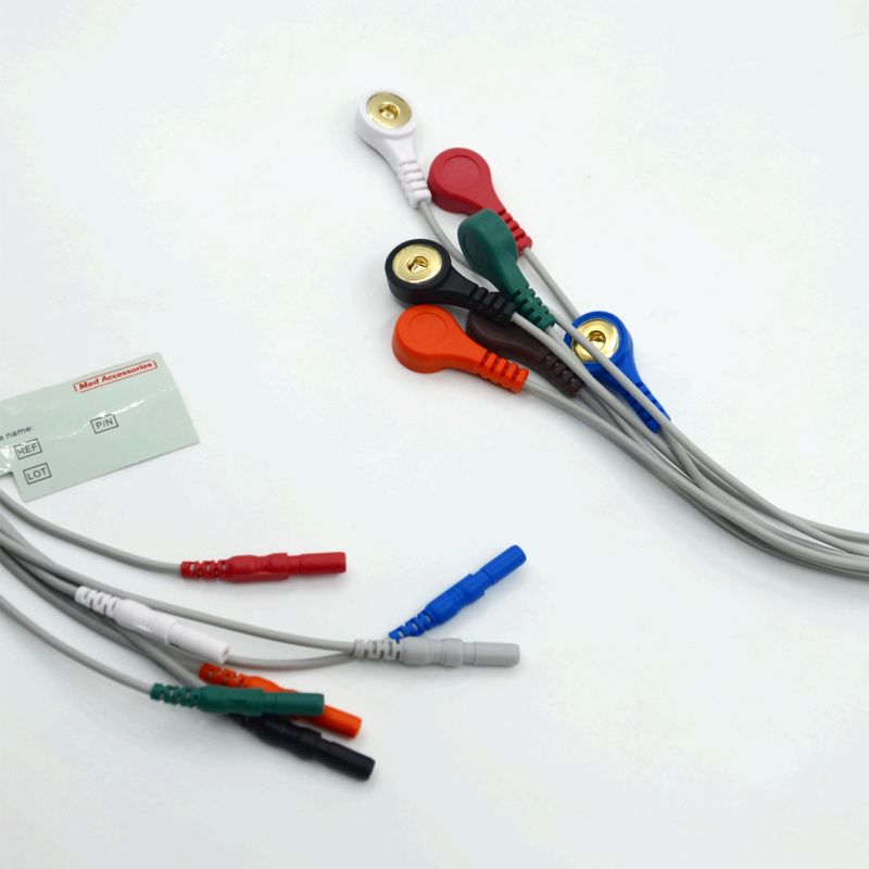 Kualitas Tinggi Din Tipe 7 Lead Snap Holter Recorder ECG Lead Wire