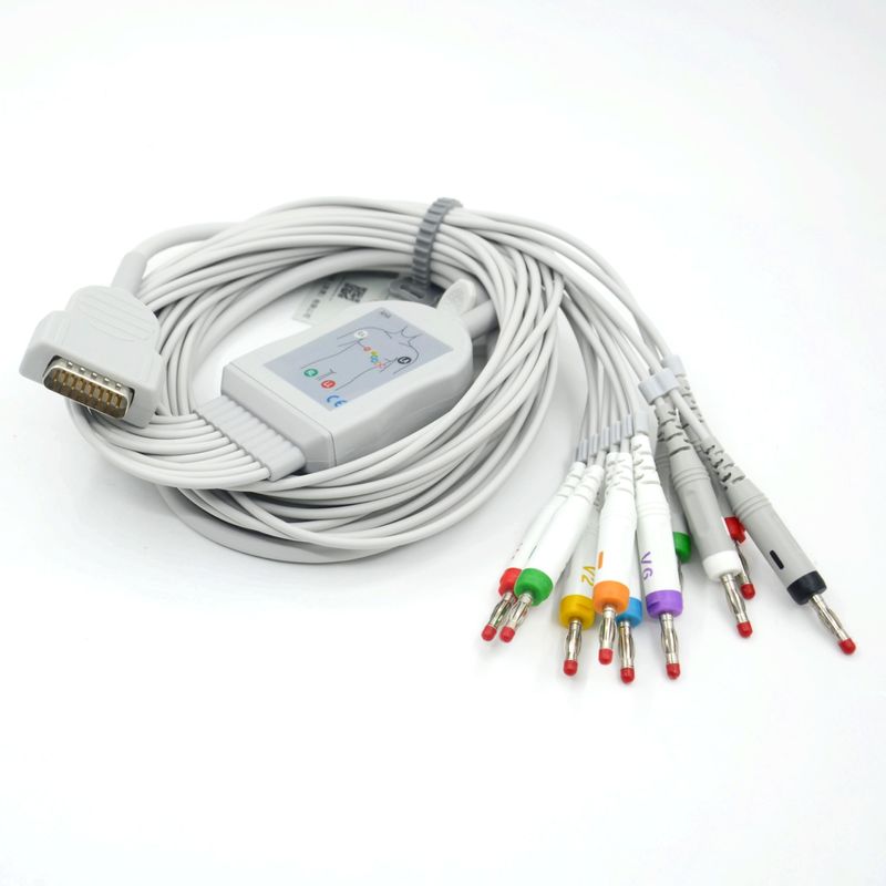 Kabel EKG Medis 10 Lead Kompatibel Nihon Kohden 4.0 Banana AHA Untuk Aksesori Monitor Pasien