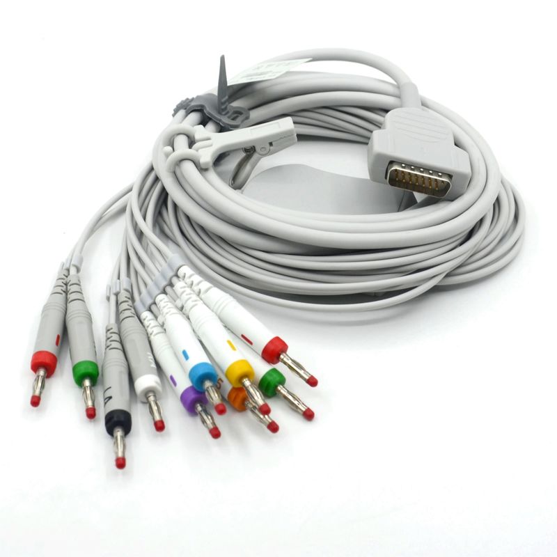 Kabel EKG Medis 10 Lead Kompatibel Nihon Kohden 4.0 Banana AHA Untuk Aksesori Monitor Pasien