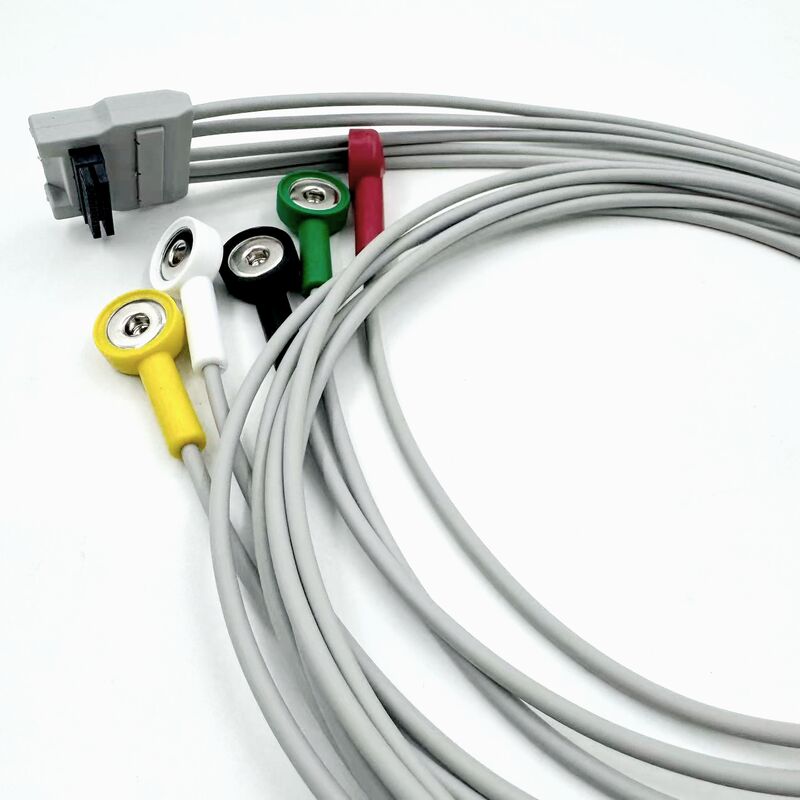 Aksesori Med Kualitas Tinggi Silikon Diagnostik Bersertifikat RoHS Warna IEC 5-Lead Grabber EKG Kabel EKG Kompatibel BLT