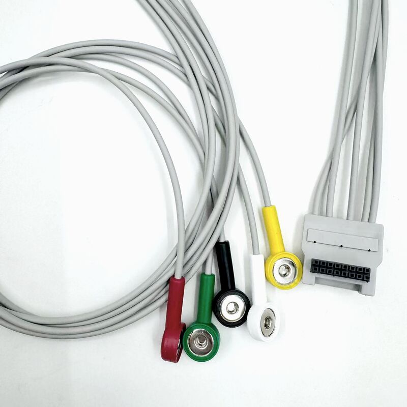 Aksesori Med Kualitas Tinggi Silikon Diagnostik Bersertifikat RoHS Warna IEC 5-Lead Grabber EKG Kabel EKG Kompatibel BLT