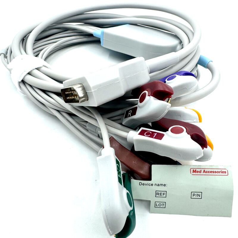 Aksesoris Med Kompatibel 10 Lead EKG Kabel dengan Grabber End Medical-Grade TPU Lateks Perlengkapan medis RoHS Certified