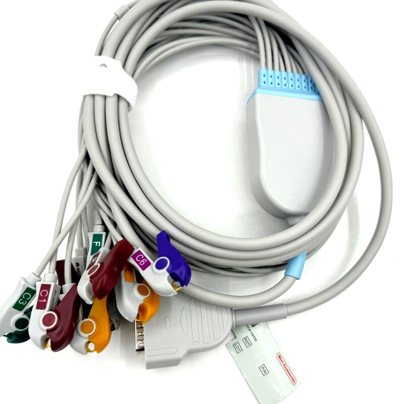 Aksesoris Med Kompatibel 10 Lead EKG Kabel dengan Grabber End Medical-Grade TPU Lateks Perlengkapan medis RoHS Certified