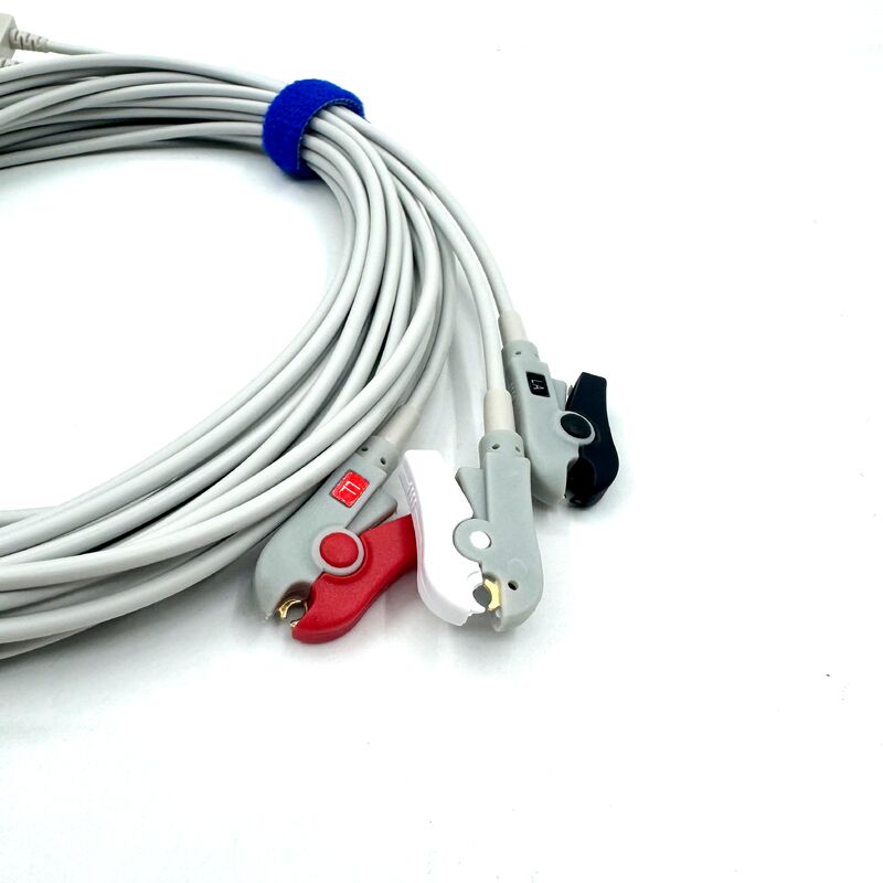Aksesoris Med Berkualitas Tinggi RoHS Bersertifikat Silikon Diagnostik IEC Warna 3-Lead Grabber ECG Kabel Leadwire