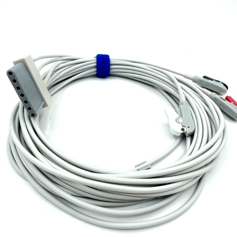 Aksesoris Med Berkualitas Tinggi RoHS Bersertifikat Silikon Diagnostik IEC Warna 3-Lead Grabber ECG Kabel Leadwire