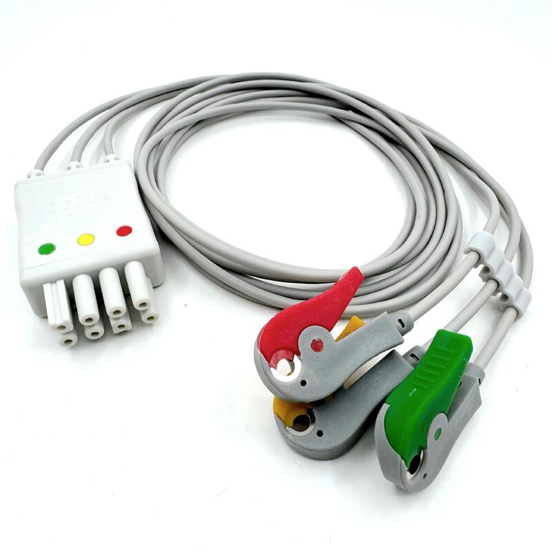 Aksesori Med Kualitas Tinggi Model Warna IEC Bersertifikat RoHS 3-Lead Grabber ECG Leadwire Kompatibel Nihon Kohden