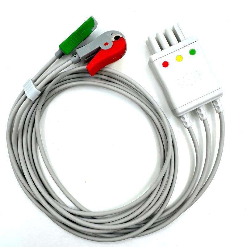 Aksesori Med Kualitas Tinggi Model Warna IEC Bersertifikat RoHS 3-Lead Grabber ECG Leadwire Kompatibel Nihon Kohden