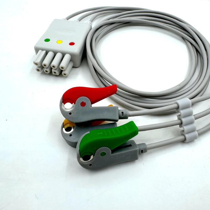 Aksesori Med Kualitas Tinggi Model Warna IEC Bersertifikat RoHS 3-Lead Grabber ECG Leadwire Kompatibel Nihon Kohden